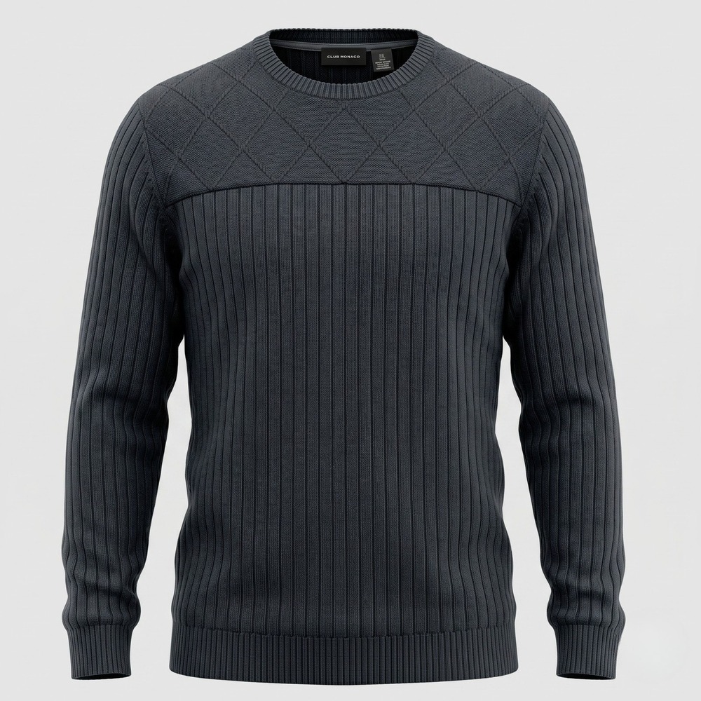Claiborne Mens Large Teal Blue Sweater Crewneck Ribbed Diamond Knit Cotton
